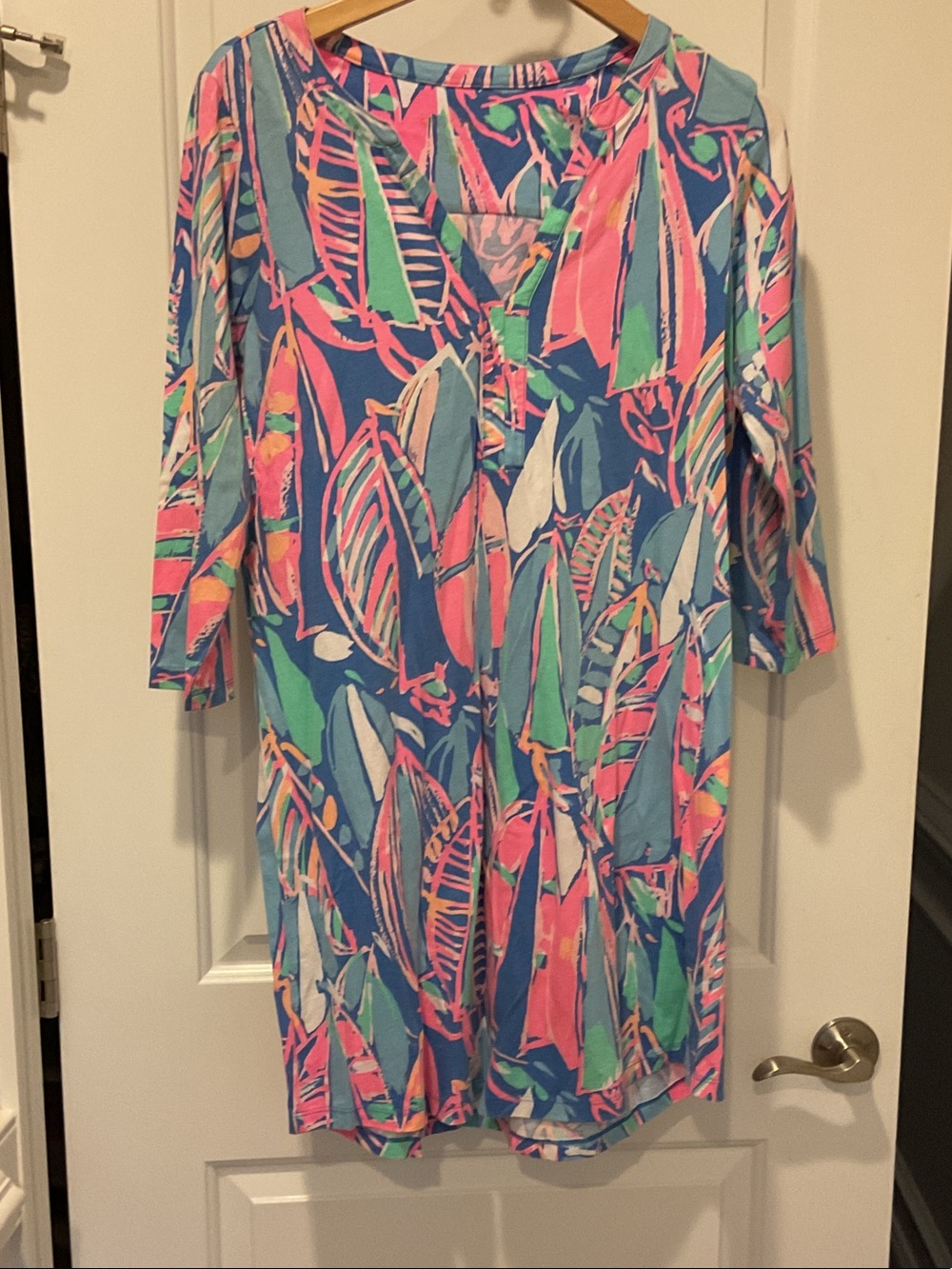 Lilly Pulitzer Blue, Pink & Green Tropical V-Neck Coverup